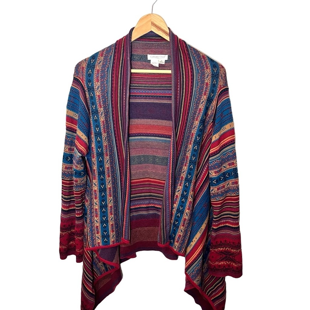 Coldwater Creek Knit Southwestern Tribal Print Asymmetrical Open Cardigan Small